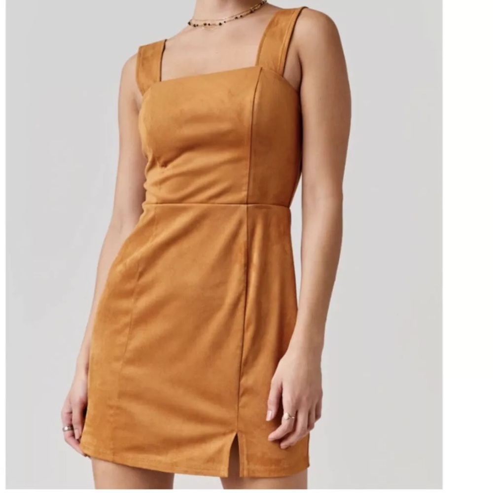 Francesca’s Collection Chris Faux Suede Tan Brown Square Neck Mini Dress - Small